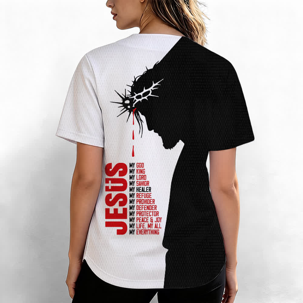 Christianartworkshop Jesus My Everything Split Faith Unisex Baseball Jersey - image 6
