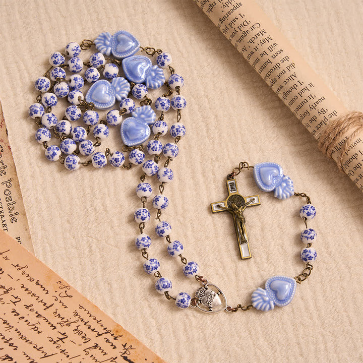 Christianartworkshop Rosenkranz aus Keramik mit glänzender Glasur und Medaillon des Heiligen Herzens - image 11