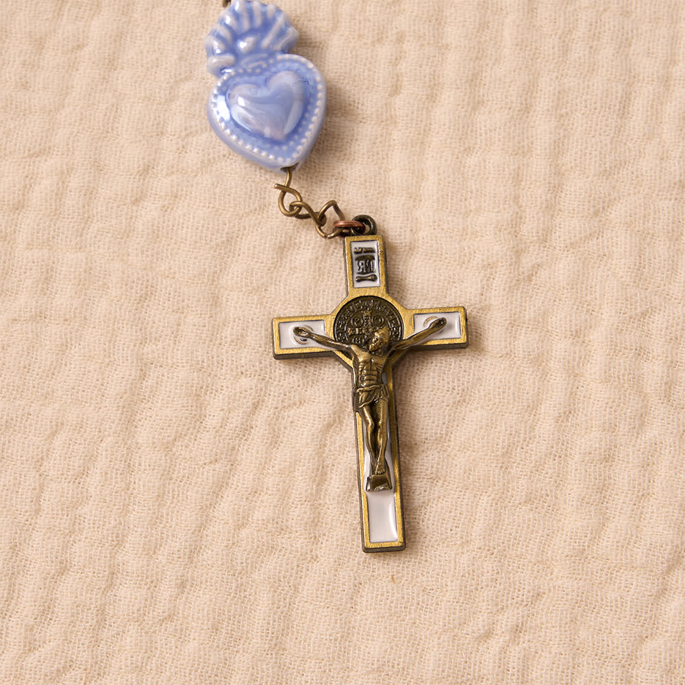 Christianartworkshop Rosenkranz aus Keramik mit glänzender Glasur und Medaillon des Heiligen Herzens - image 14