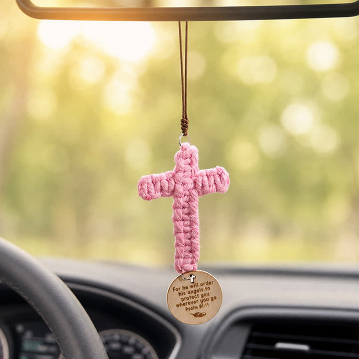 Christianartworkshop Matthäus 28,20 – Gravierter Holz-Steinkreuz-Autoanhänger: Eine Erinnerung an Gottes barmherzigen Schutz auf jeder Reise - Makramee-Kreuz & Psalm 91:11 - image 8
