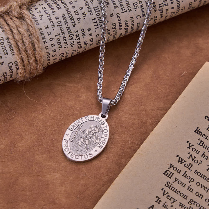 Christianartworkshop Ovale Halskette mit gravierter St.-Christophorus-Medaille und Weizenkette: Zeitloses Symbol sanfter himmlischer Fürsorge - Stahl - image 6