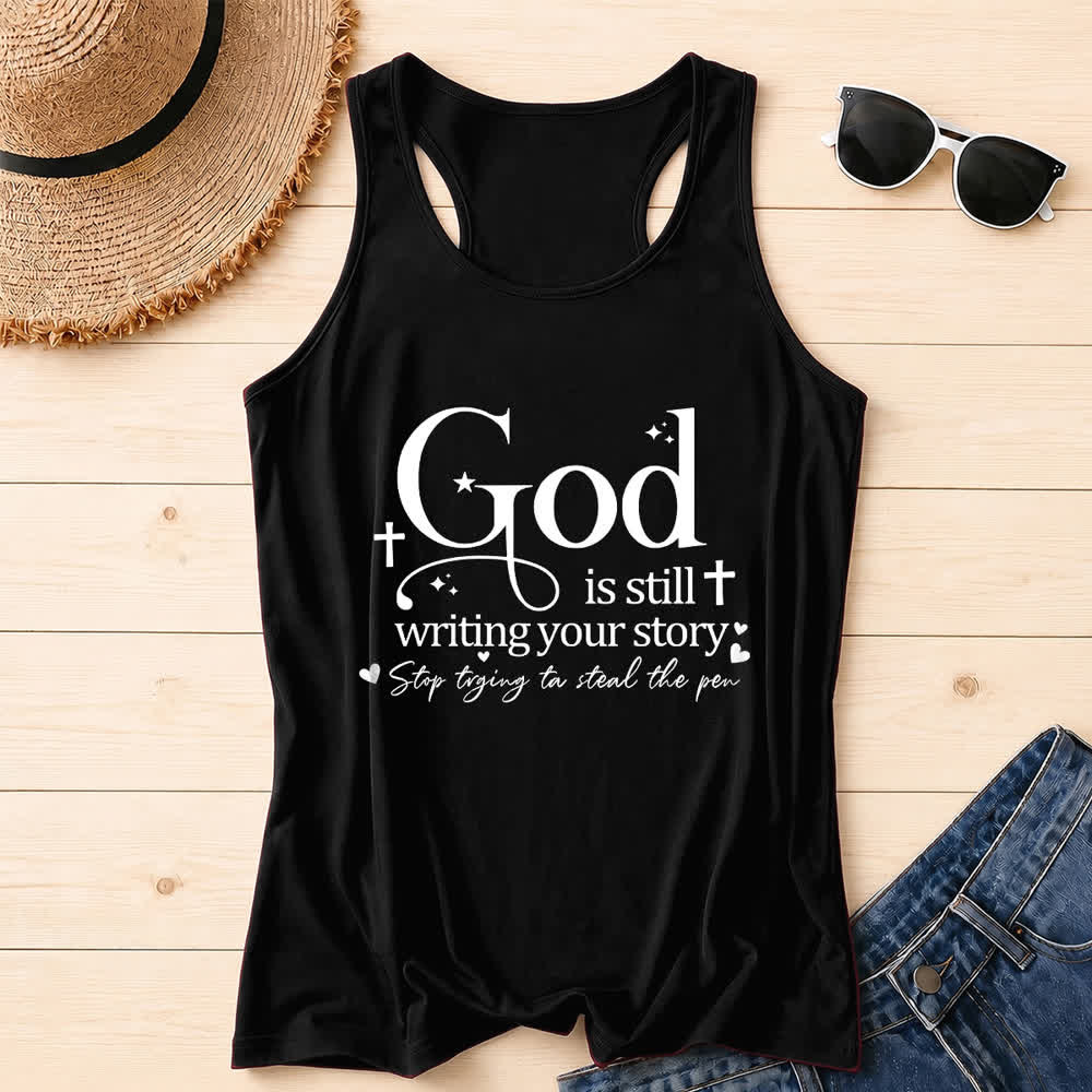 Christianartworkshop Gott schreibt noch immer deine Geschichte Christliches Workout Racerback Tanktop - Schwarz - 2XL - image 3