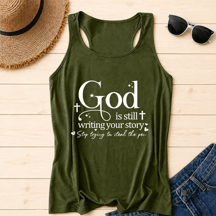 Christianartworkshop Gott schreibt noch immer deine Geschichte Christliches Workout Racerback Tanktop - Armeegrün - 2XL - image 18