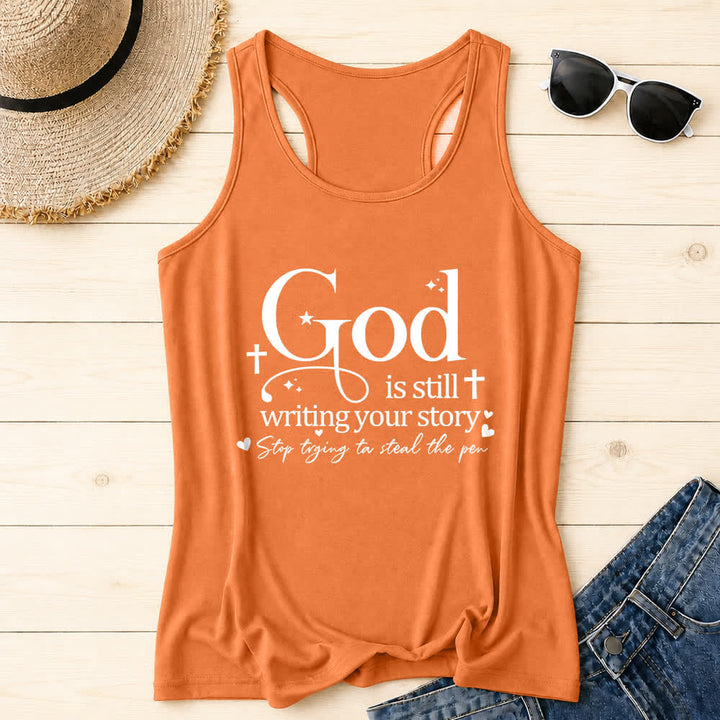 Christianartworkshop Gott schreibt noch immer deine Geschichte Christliches Workout Racerback Tanktop - Orange - 2XL - image 27