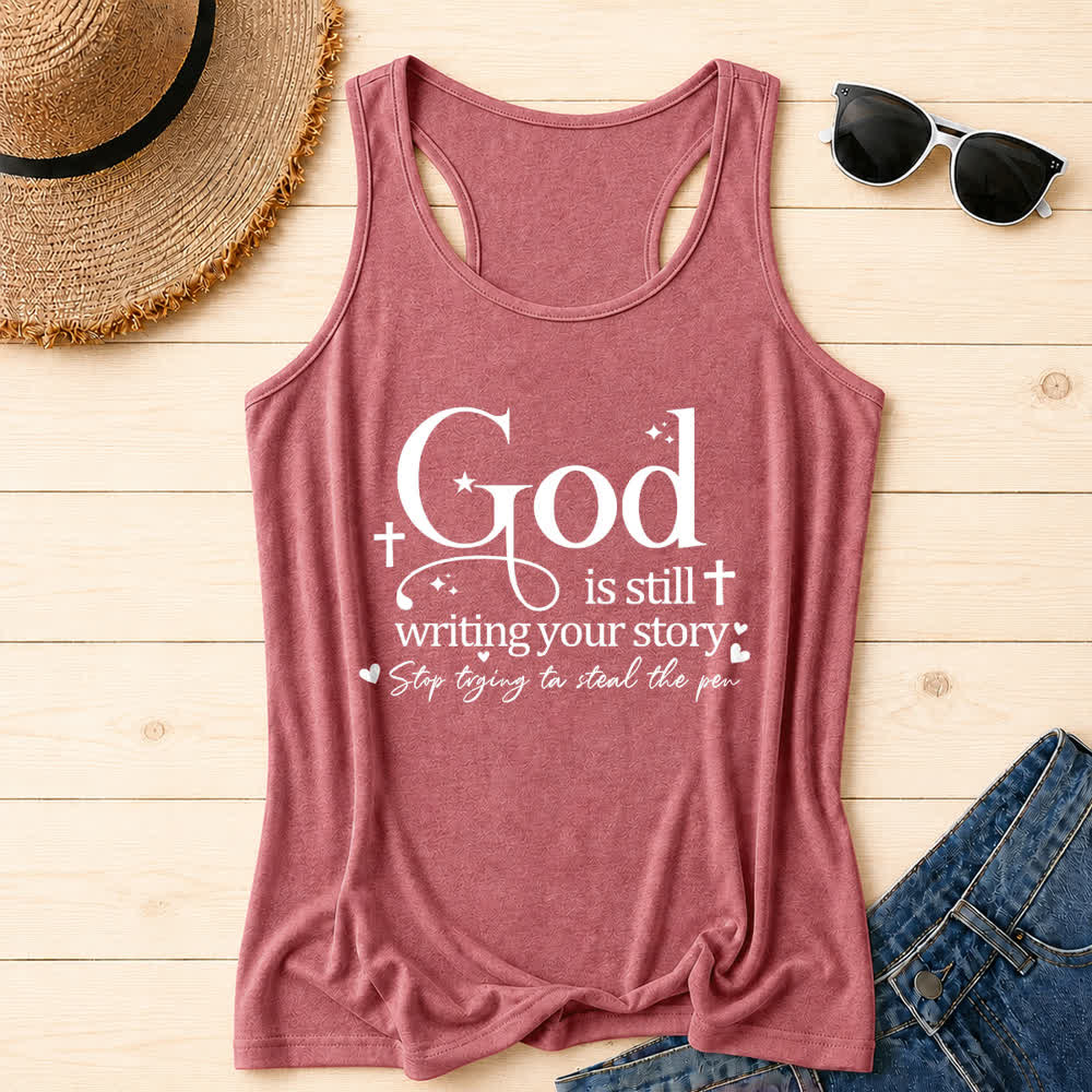 Christianartworkshop Gott schreibt noch immer deine Geschichte Christliches Workout Racerback Tanktop - Rosa - 2XL - image 21