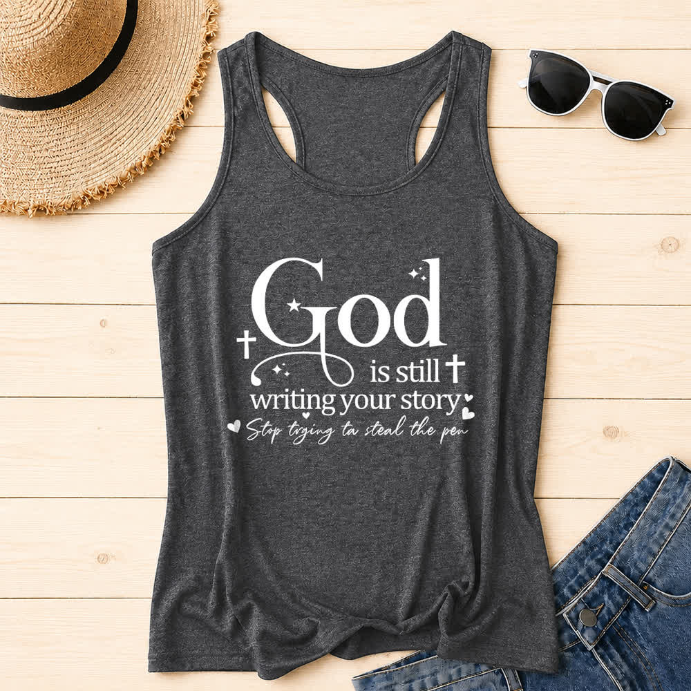 Christianartworkshop Gott schreibt noch immer deine Geschichte Christliches Workout Racerback Tanktop - Grau - 2XL - image 9