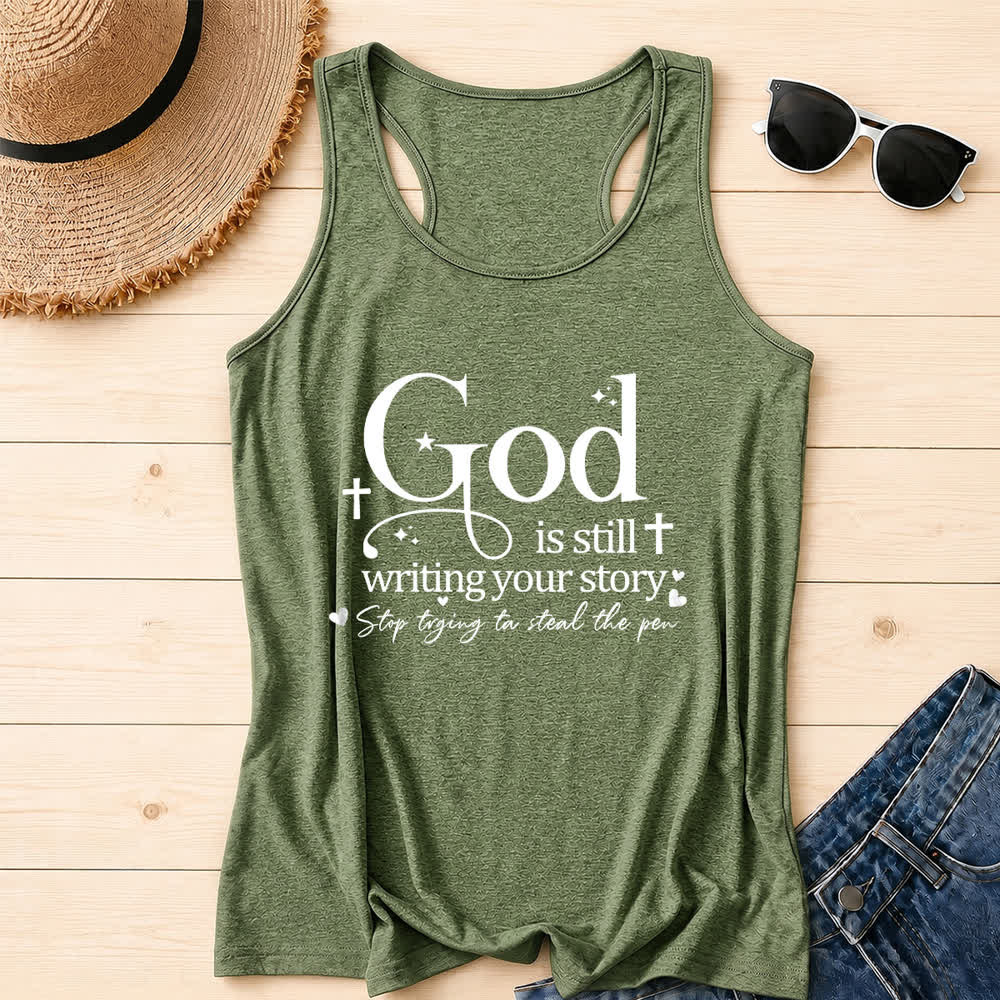 Christianartworkshop Gott schreibt noch immer deine Geschichte Christliches Workout Racerback Tanktop - Olivgrün - 2XL - image 0
