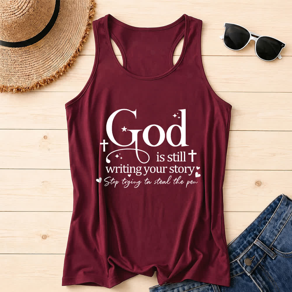 Christianartworkshop Gott schreibt noch immer deine Geschichte Christliches Workout Racerback Tanktop - Wein - 2XL - image 24