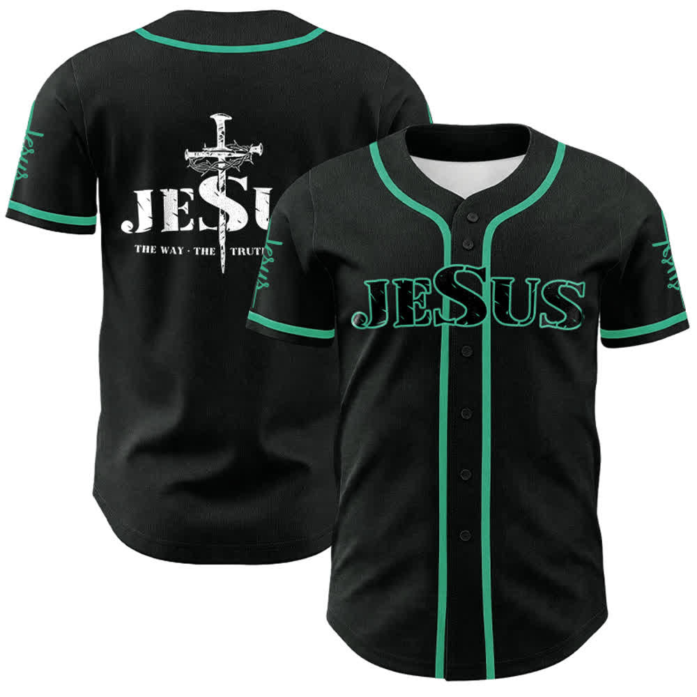 Christianartworkshop Jesus Kreuz Nagel und Dornenkrone Baseballtrikot - Schwarz - Lake Blue - 5XL - image 13