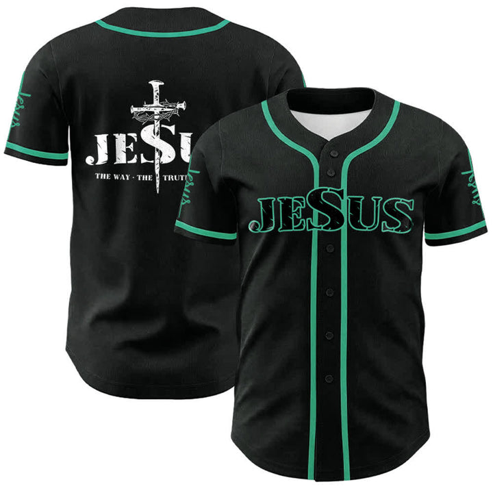Christianartworkshop Jesus Kreuz Nagel und Dornenkrone Baseballtrikot - Schwarz - Lake Blue - 5XL - image 13