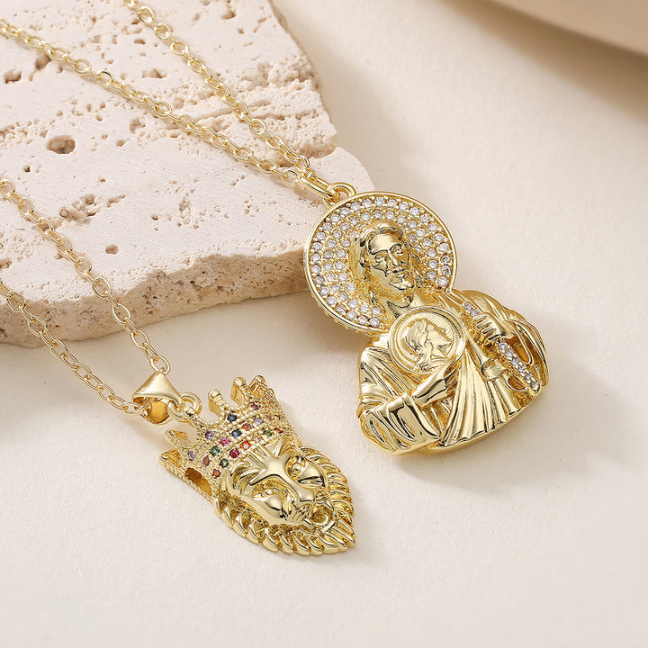 Christianartworkshop Goldene Halskette mit Anhänger des Heiligen Judas und des Löwen von Juda: Symbol göttlichen Schutzes und königlichen Glaubens - image 0
