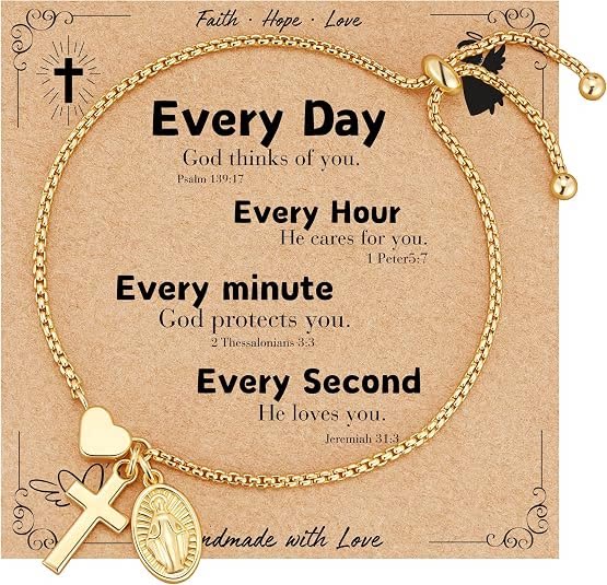 Christianartworkshop Verstellbares Armband mit Kastenkette, Kreuz, Herz und heiliger Medaille: Symbol des zarten himmlischen Segens - Golden - Täglich - image 5