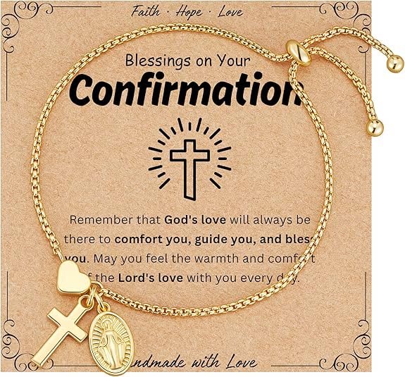 Christianartworkshop Verstellbares Armband mit Kastenkette, Kreuz, Herz und heiliger Medaille: Symbol des zarten himmlischen Segens - Golden - Konformation - image 0