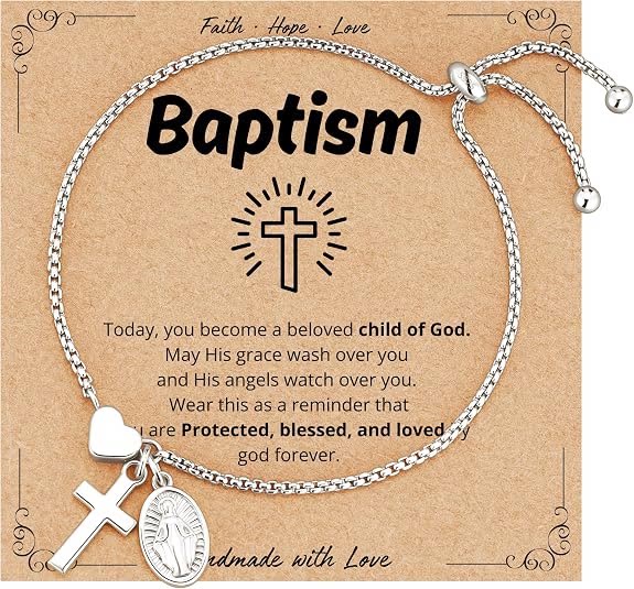 Christianartworkshop Verstellbares Armband mit Kastenkette, Kreuz, Herz und heiliger Medaille: Symbol des zarten himmlischen Segens - Silber - Taufe - image 9