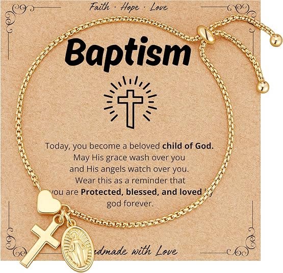 Christianartworkshop Verstellbares Armband mit Kastenkette, Kreuz, Herz und heiliger Medaille: Symbol des zarten himmlischen Segens - Golden - Taufe - image 2