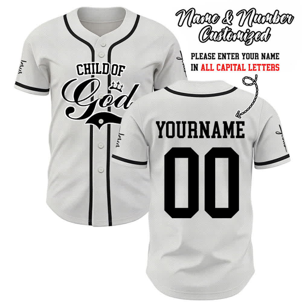 Christianartworkshop Kind Gottes Personalisiertes Namens- und Nummern-Unisex-Baseballtrikot - Weiß - 5XL - Name & Nummer angepasst - image 0