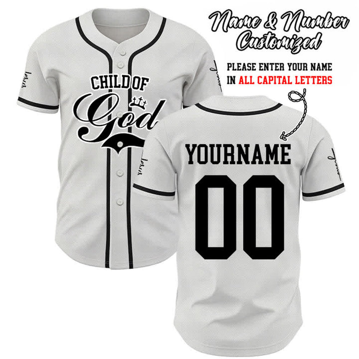 Christianartworkshop Kind Gottes Personalisiertes Namens- und Nummern-Unisex-Baseballtrikot - Weiß - 5XL - Name & Nummer angepasst - image 0