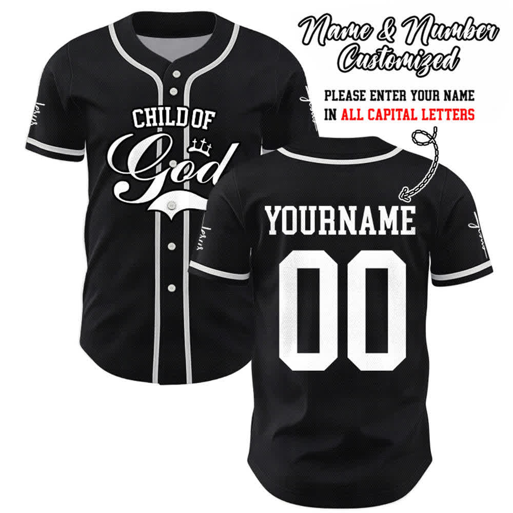 Christianartworkshop Kind Gottes Personalisiertes Namens- und Nummern-Unisex-Baseballtrikot - Schwarz - 5XL - Name & Nummer angepasst - image 8