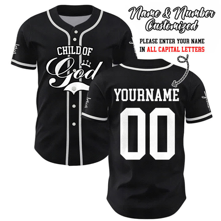 Christianartworkshop Kind Gottes Personalisiertes Namens- und Nummern-Unisex-Baseballtrikot - Schwarz - 5XL - Name & Nummer angepasst - image 8
