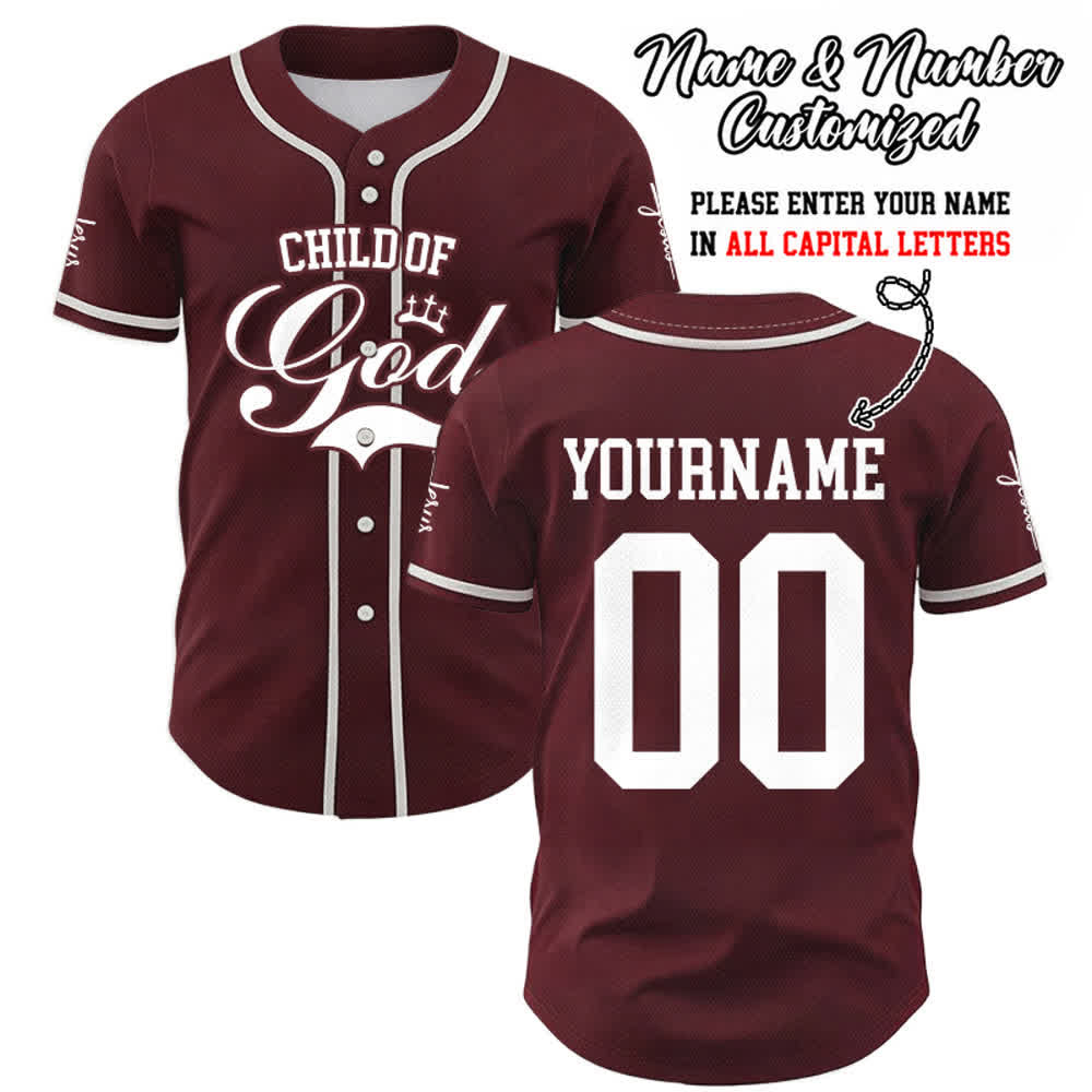 Christianartworkshop Kind Gottes Personalisiertes Namens- und Nummern-Unisex-Baseballtrikot - Wein - 5XL - Name & Nummer angepasst - image 24
