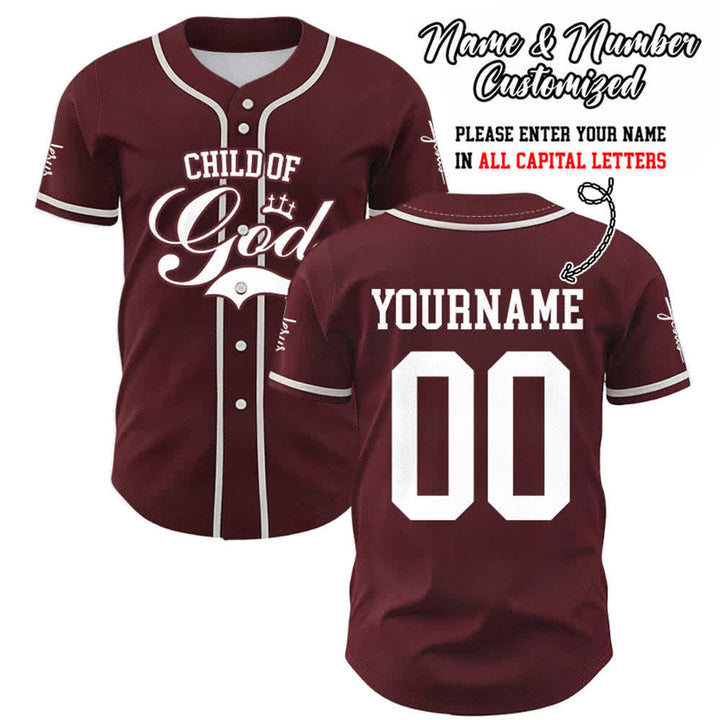 Christianartworkshop Kind Gottes Personalisiertes Namens- und Nummern-Unisex-Baseballtrikot - Wein - 5XL - Name & Nummer angepasst - image 24