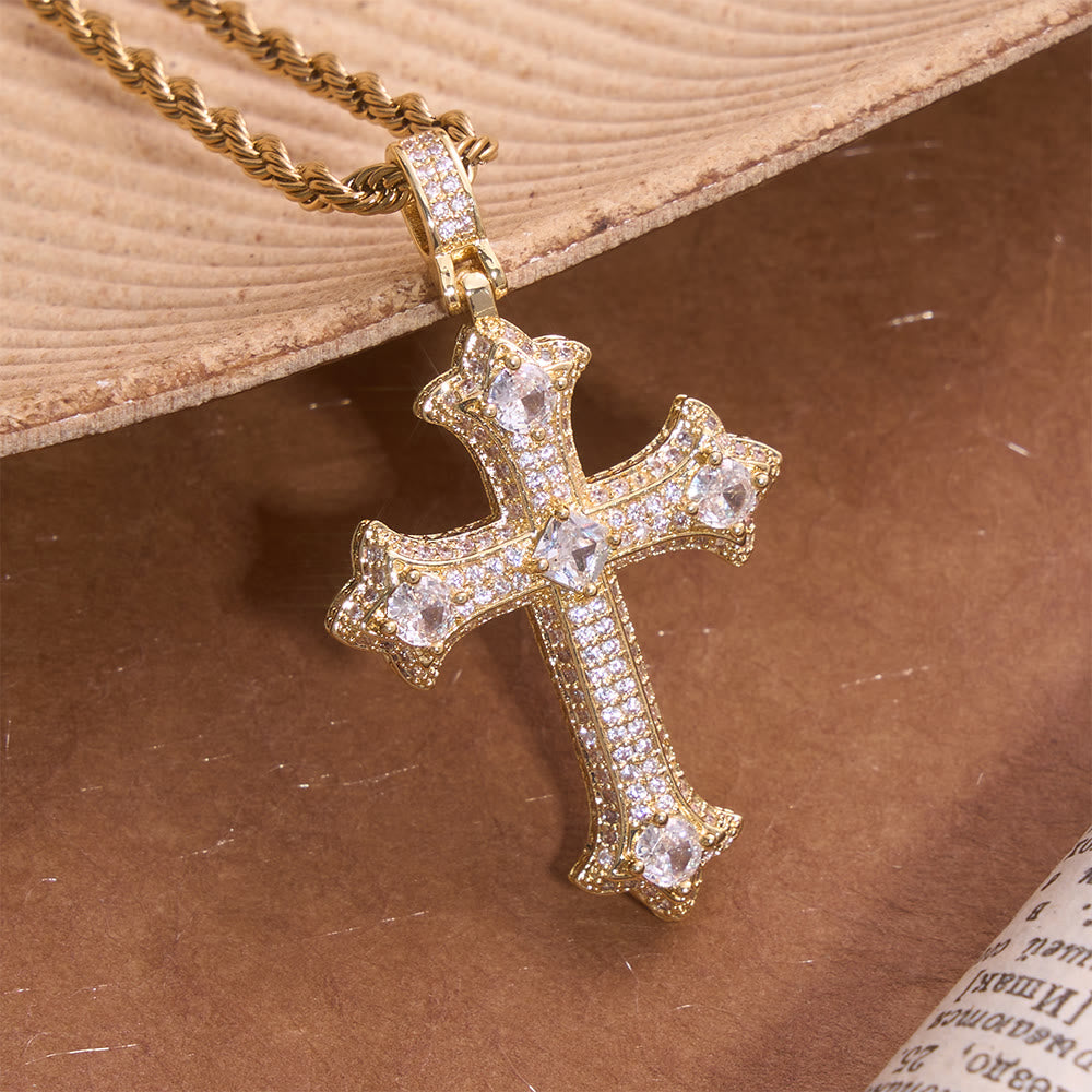 Christianartworkshop Anhänger in Form eines gotischen Fleur-Kreuzes mit gedrehter Seilkette: Symbol strahlender himmlischer Stärke - Golden - image 2