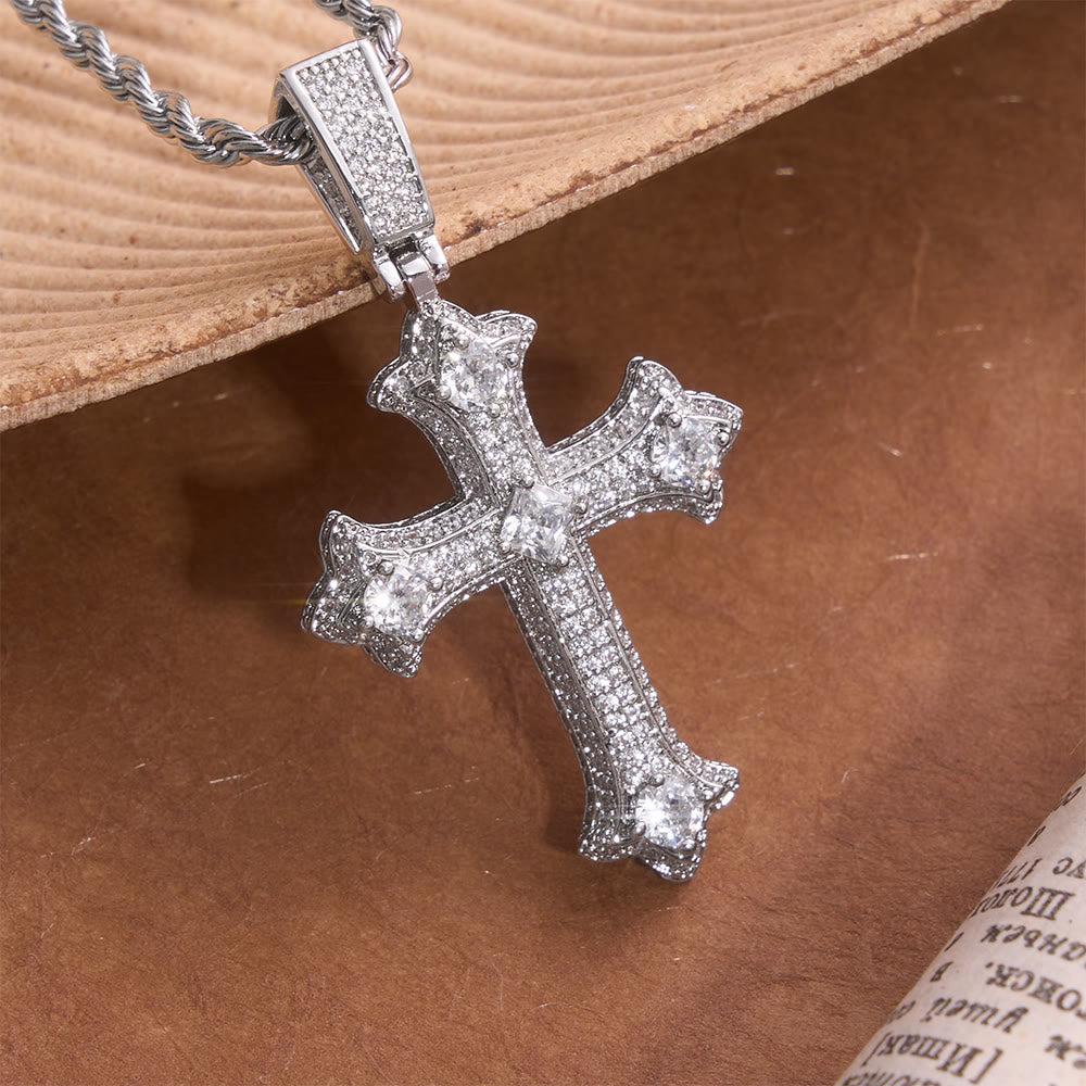Christianartworkshop Anhänger in Form eines gotischen Fleur-Kreuzes mit gedrehter Seilkette: Symbol strahlender himmlischer Stärke - Silber - image 0