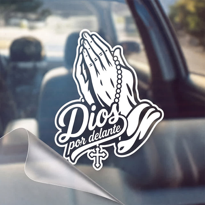 Christianartworkshop Betende Hände mit Rosenkranz – Dios Por Delante Autoaufkleber - Weiß - Set mit 20 Stück - image 0