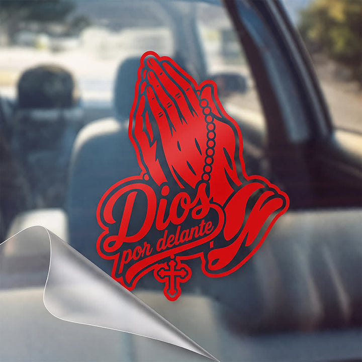 Christianartworkshop Betende Hände mit Rosenkranz – Dios Por Delante Autoaufkleber - Rot - Set mit 20 Stück - image 7