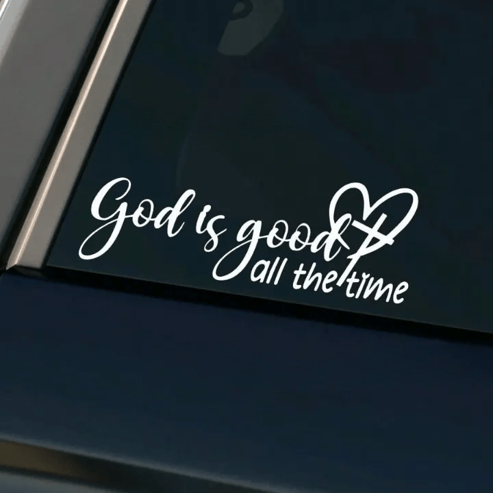 Christianartworkshop Autoaufkleber „Gott ist gut“ mit Herz und Kreuz in Schreibschrift: Symbol der beständigen himmlischen Güte - Weiß - 6 Stück - image 2