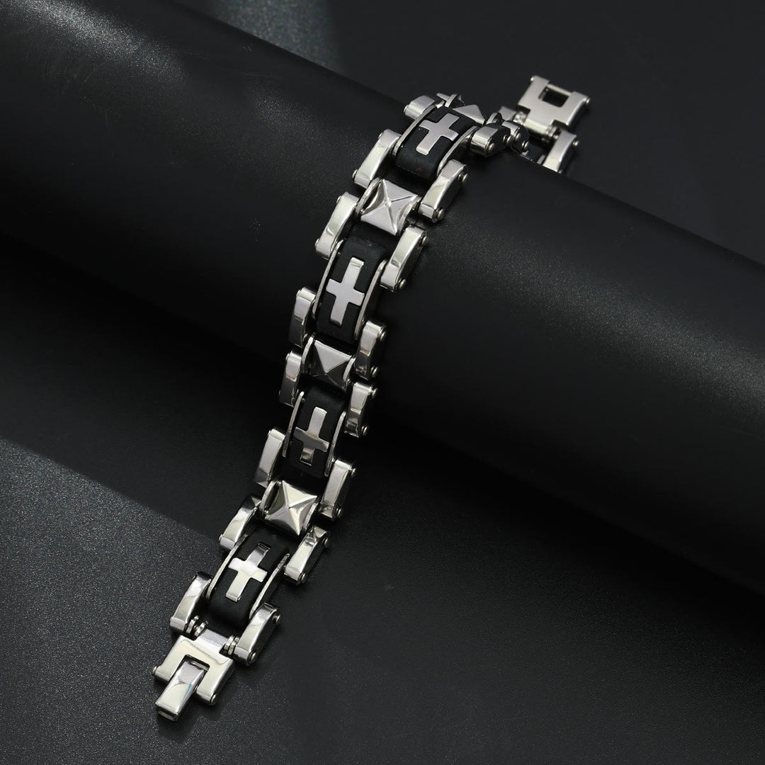 Christianartworkshop Robustes Armband im Biker-Stil mit Kreuzeinlage: Symbol unerschütterlicher innerer Gelassenheit - Silber - image 9
