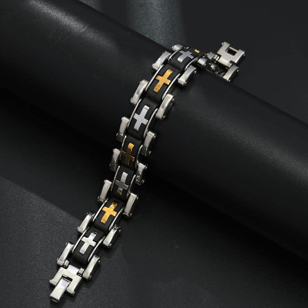Christianartworkshop Robustes Armband im Biker-Stil mit Kreuzeinlage: Symbol unerschütterlicher innerer Gelassenheit - Golden - image 8
