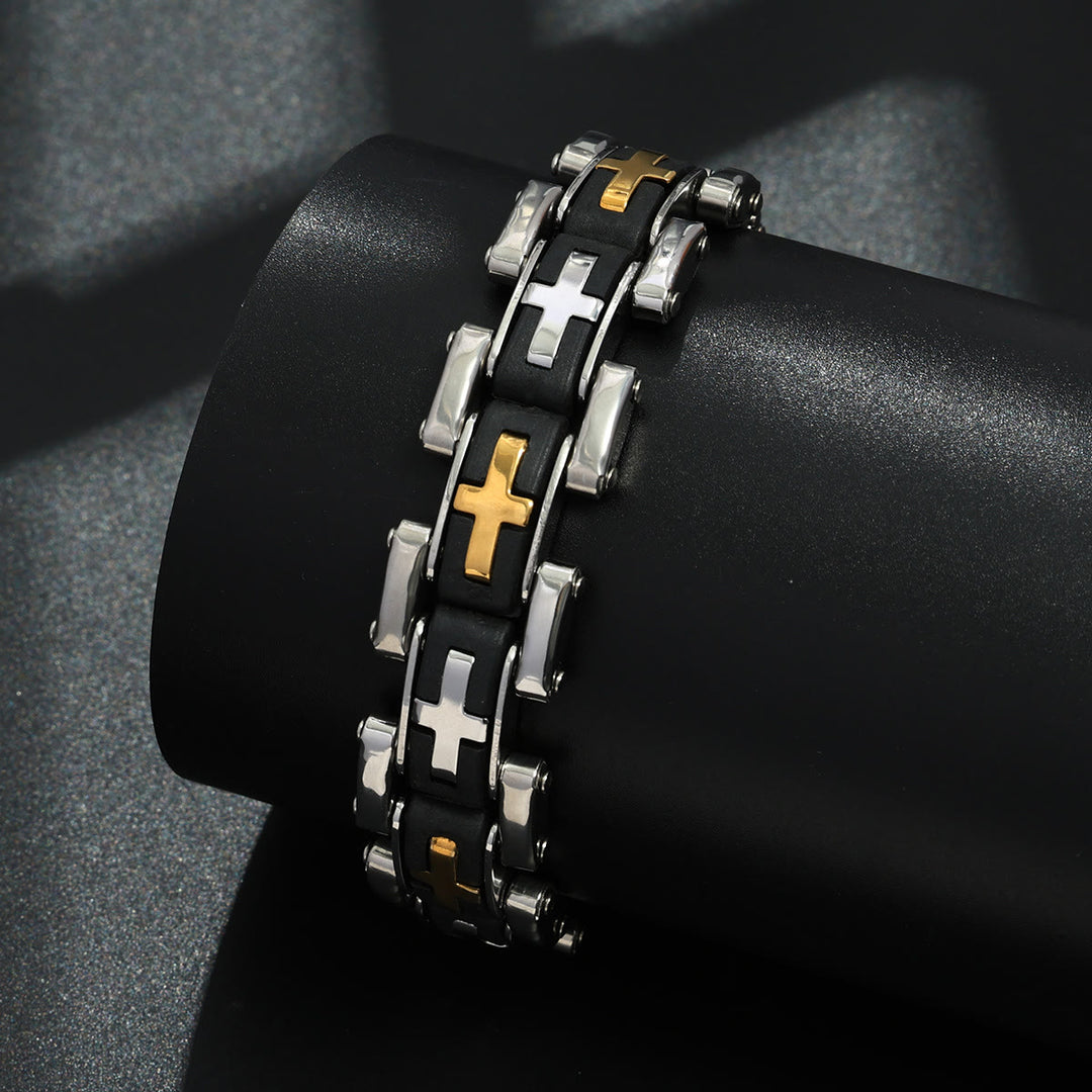 Christianartworkshop Robustes Armband im Biker-Stil mit Kreuzeinlage: Symbol unerschütterlicher innerer Gelassenheit - image 4