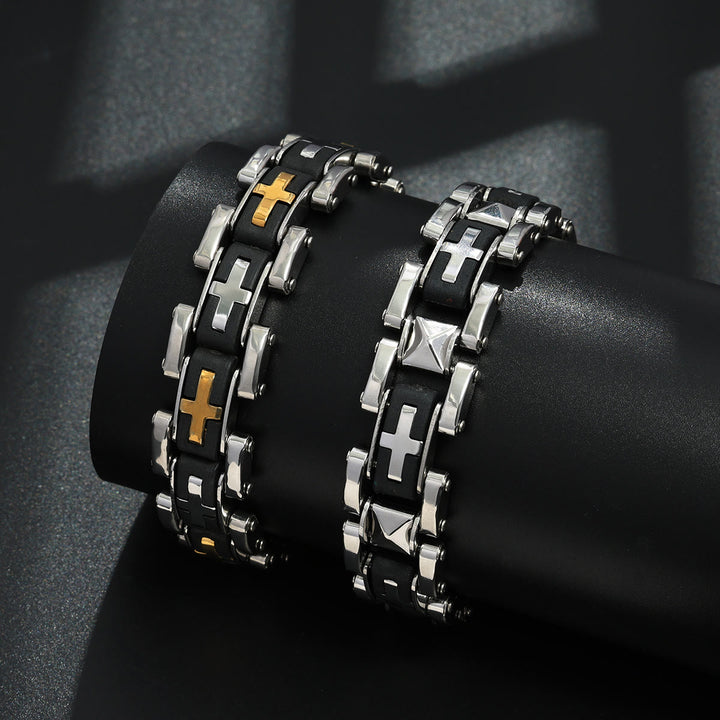 Christianartworkshop Robustes Armband im Biker-Stil mit Kreuzeinlage: Symbol unerschütterlicher innerer Gelassenheit - image 0