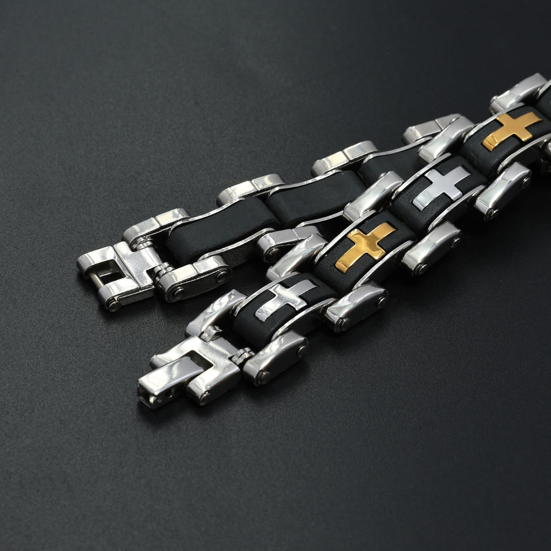 Christianartworkshop Robustes Armband im Biker-Stil mit Kreuzeinlage: Symbol unerschütterlicher innerer Gelassenheit - image 2
