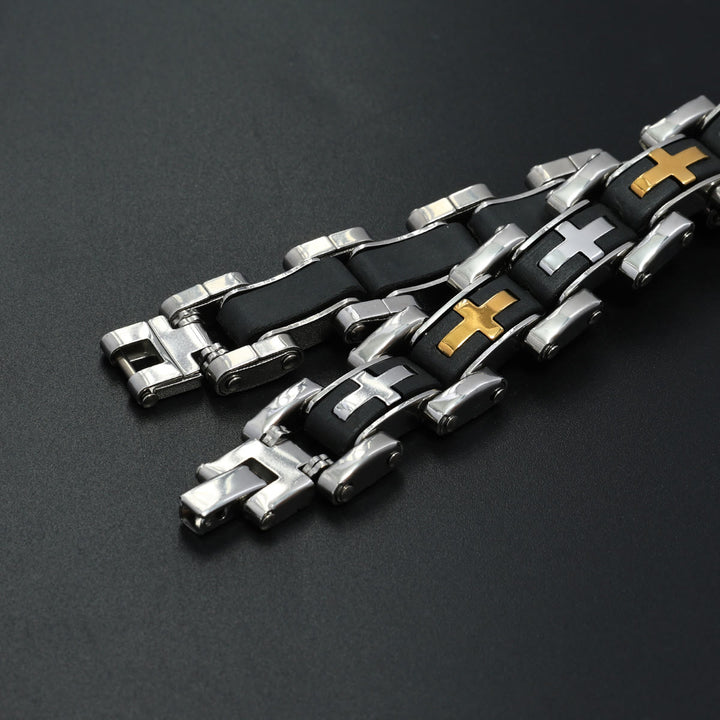 Christianartworkshop Robustes Armband im Biker-Stil mit Kreuzeinlage: Symbol unerschütterlicher innerer Gelassenheit - image 2