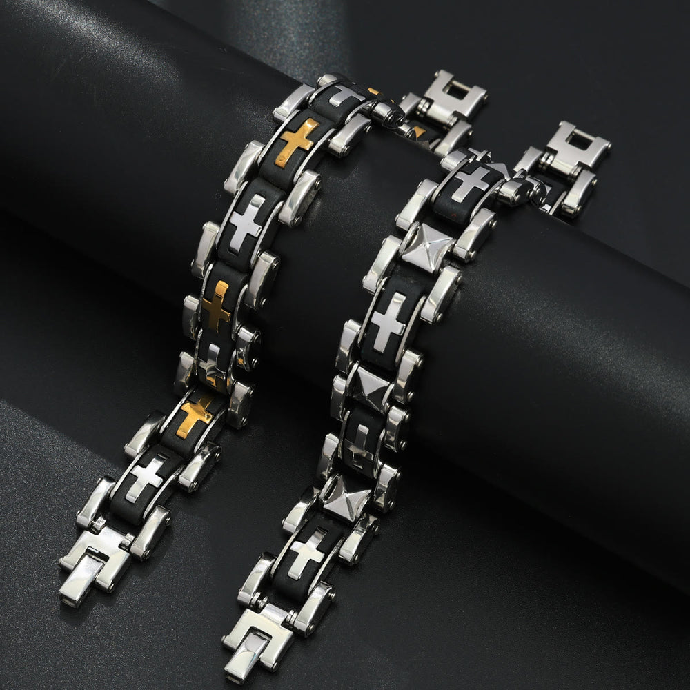 Christianartworkshop Robustes Armband im Biker-Stil mit Kreuzeinlage: Symbol unerschütterlicher innerer Gelassenheit - image 1