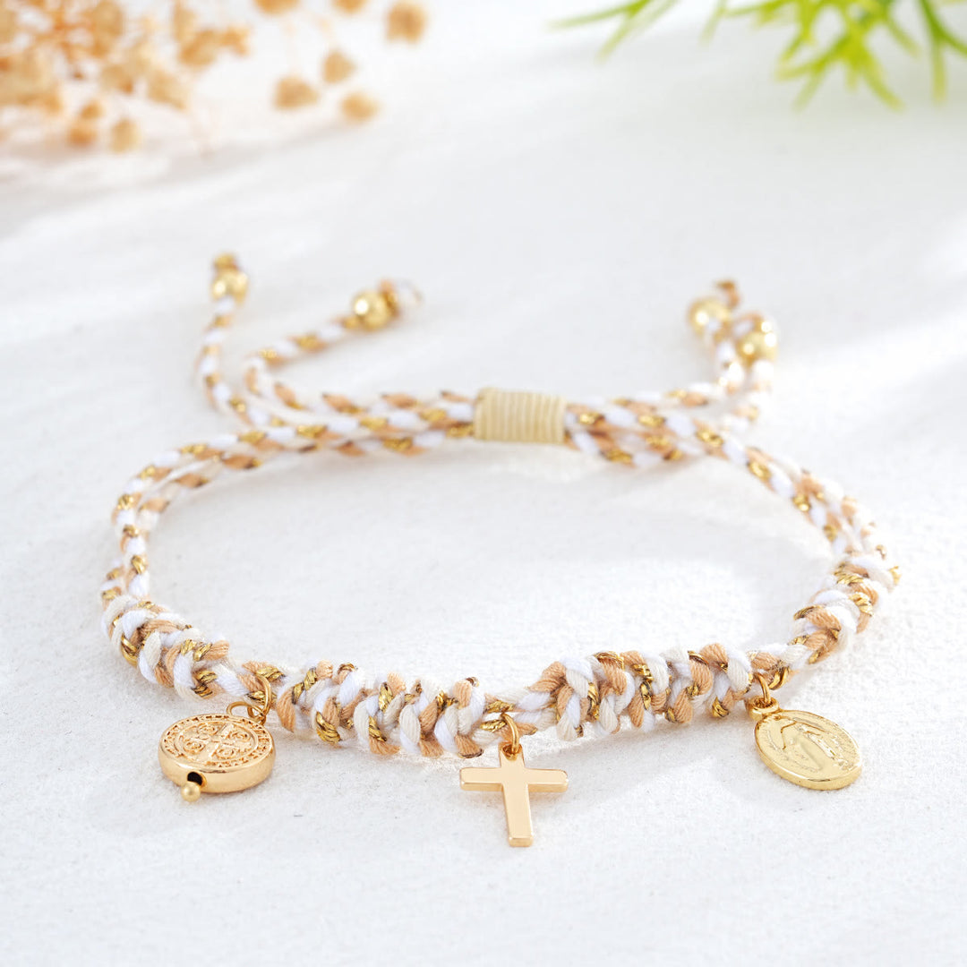 Christianartworkshop Armband mit böhmischem Kreuzanhänger aus gedrehtem Seil: Symbol sanften, göttlichen Trostes - Weiß - image 1