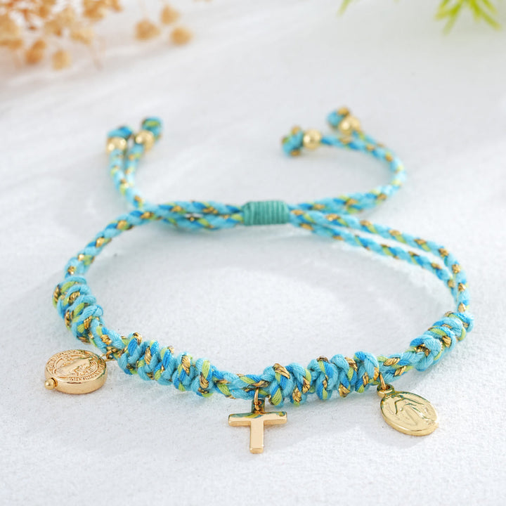 Christianartworkshop Armband mit böhmischem Kreuzanhänger aus gedrehtem Seil: Symbol sanften, göttlichen Trostes - Hellblau - image 4