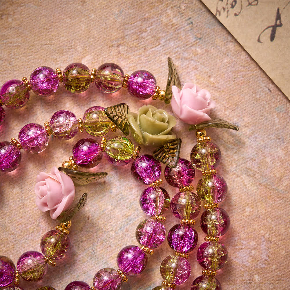 Christianartworkshop Rosenkranz aus rosa und grünen, facettierten Glasperlen mit Crackle-Effekt und Rosenmotiven, Marienkreuz - image 6