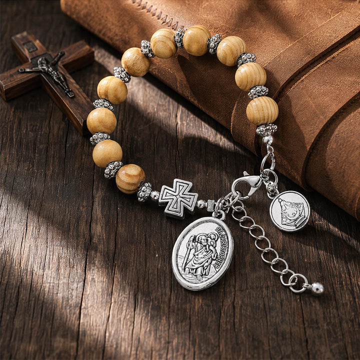 Christianartworkshop Zeitloser Rosenkranz aus Holzperlen mit dem Heiligen Christophorus: Leuchtfeuer treuer geistlicher Führung - image 14