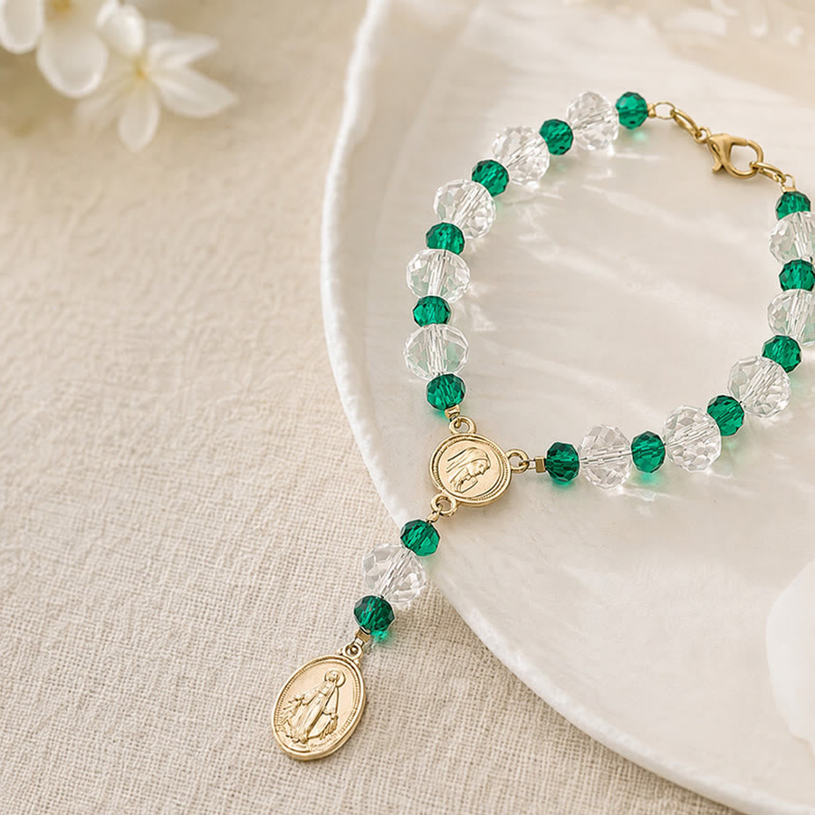 Christianartworkshop Zartes Kristall-Rosenkranz-Armband mit Marienmedaille: Zeichen ewiger mütterlicher Gnade - image 1