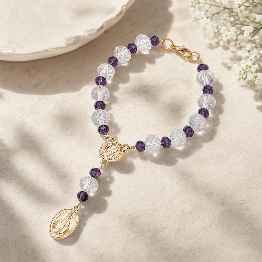 Christianartworkshop Zartes Kristall-Rosenkranz-Armband mit Marienmedaille: Zeichen ewiger mütterlicher Gnade - image 9