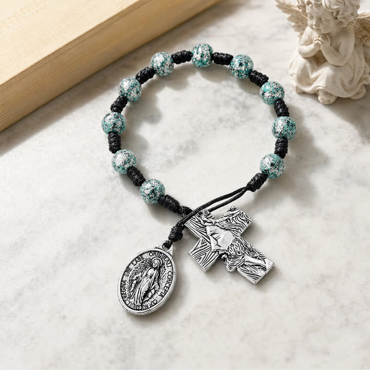 Christianartworkshop Andachtsrosenkranz mit zwei Stilen, Marienmedaille und Kreuzanhängern: Zeichen der sanften göttlichen Barmherzigkeit - image 2