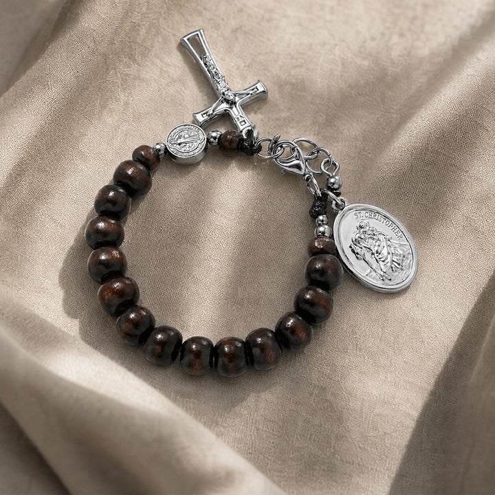 Christianartworkshop Rosenkranzarmband aus Naturholzperlen mit dem Heiligen Christophorus: Symbol für eine sichere Reise und himmlischen Schutz - image 20