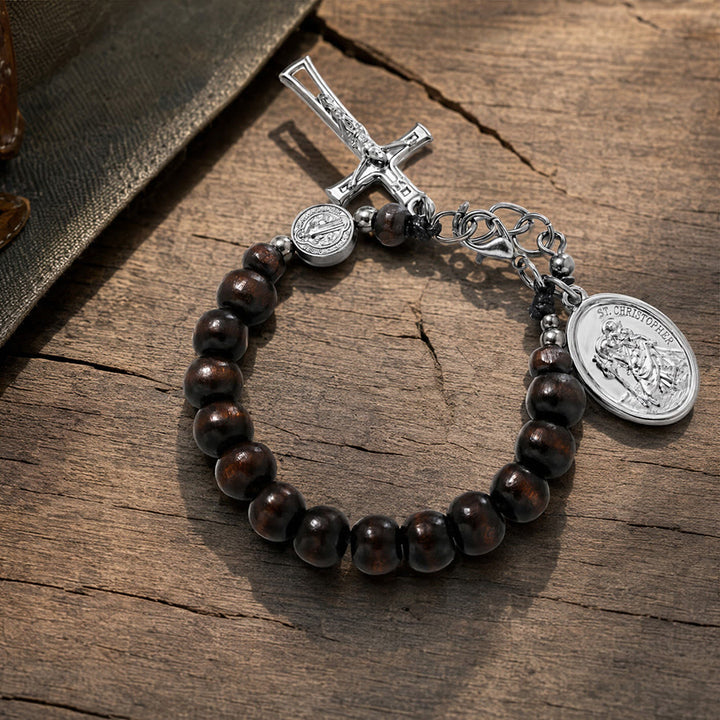Christianartworkshop Rosenkranzarmband aus Naturholzperlen mit dem Heiligen Christophorus: Symbol für eine sichere Reise und himmlischen Schutz - image 23