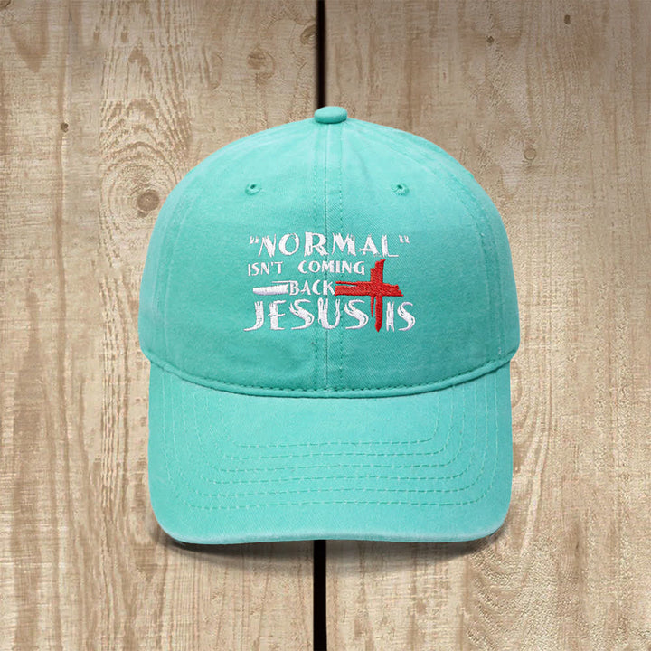 Christianartworkshop Normal Isn't Coming Back Jesus Is Cross Letter Embroidered Classic Casual Hat - Hellgrün - image 17
