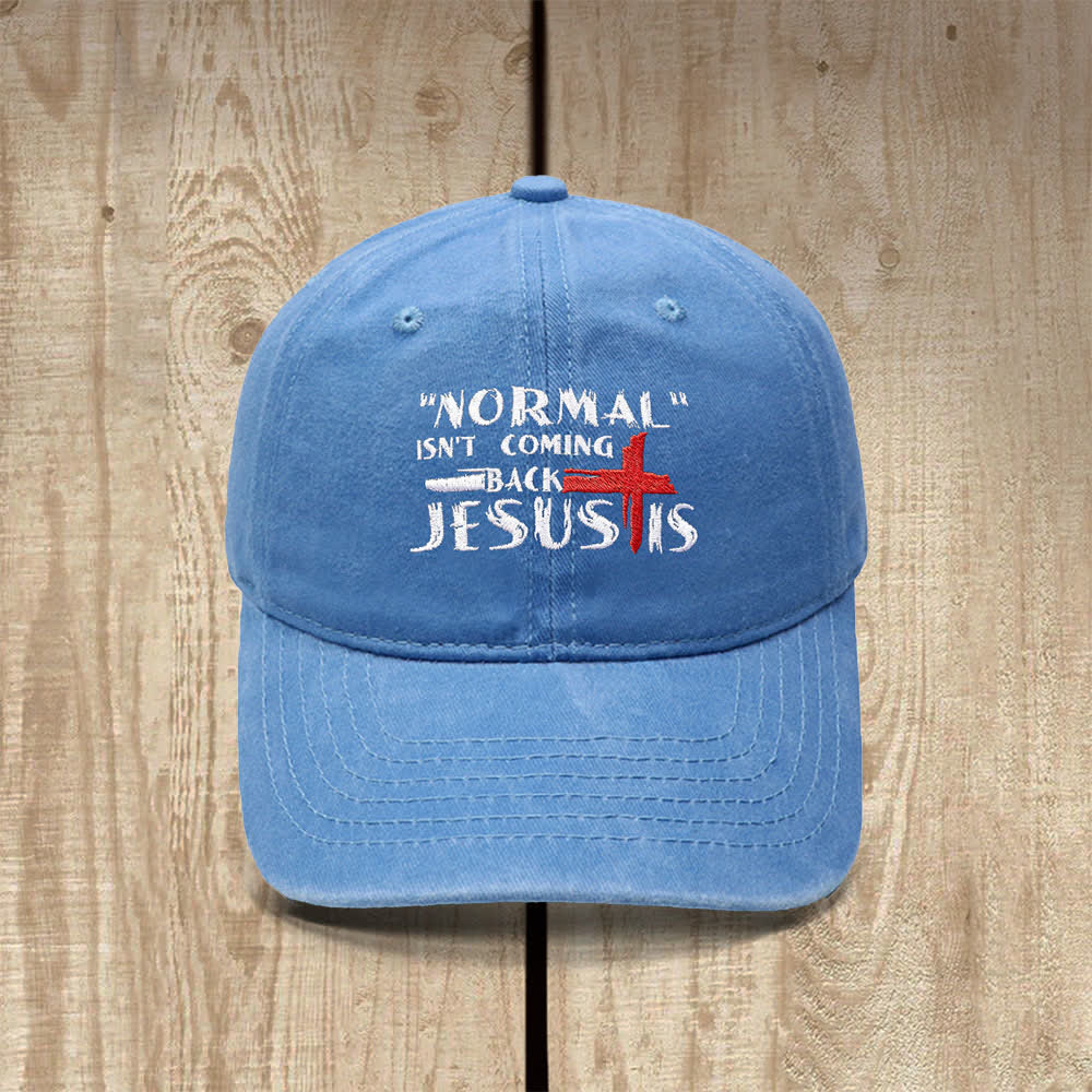 Christianartworkshop Normal Isn't Coming Back Jesus Is Cross Letter Embroidered Classic Casual Hat - Himmelblau - image 12