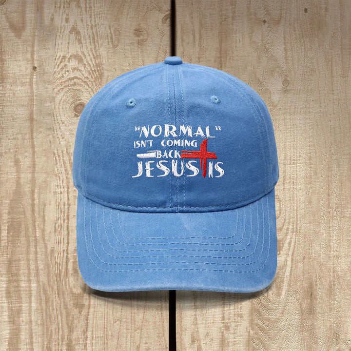 Christianartworkshop Normal Isn't Coming Back Jesus Is Cross Letter Embroidered Classic Casual Hat - Himmelblau - image 12