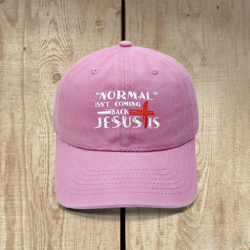 Christianartworkshop Normal Isn't Coming Back Jesus Is Cross Letter Embroidered Classic Casual Hat - Rosa - image 4